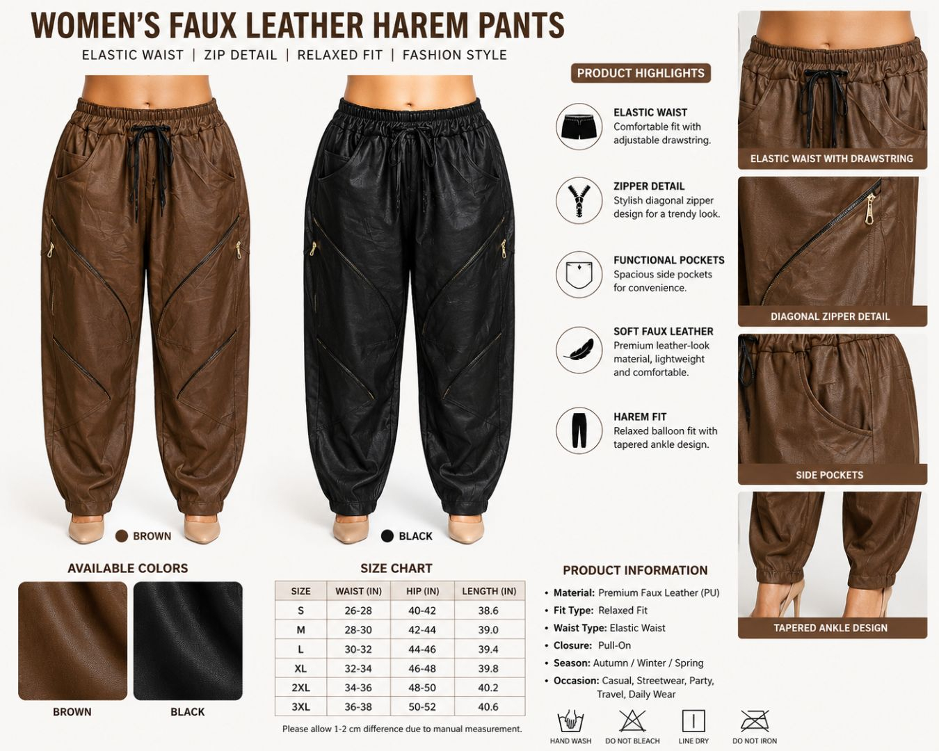 Unisex Faux Leather Harem Pants